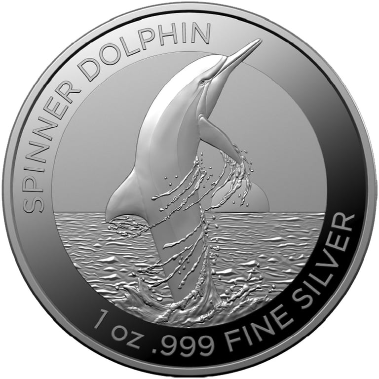 Front of the Silver Spinner Dolphin 1 oz - RAM 2020