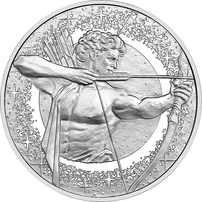 Front of Silver Zodiac Signs – Sagittarius 20 EUR Proof AUT – Sodalite 2026