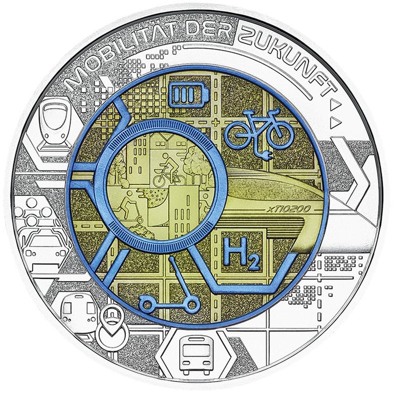 Back of the Silver niobium coin “Mobilität der Zukunft” 25 EUR SU AUT - 2021