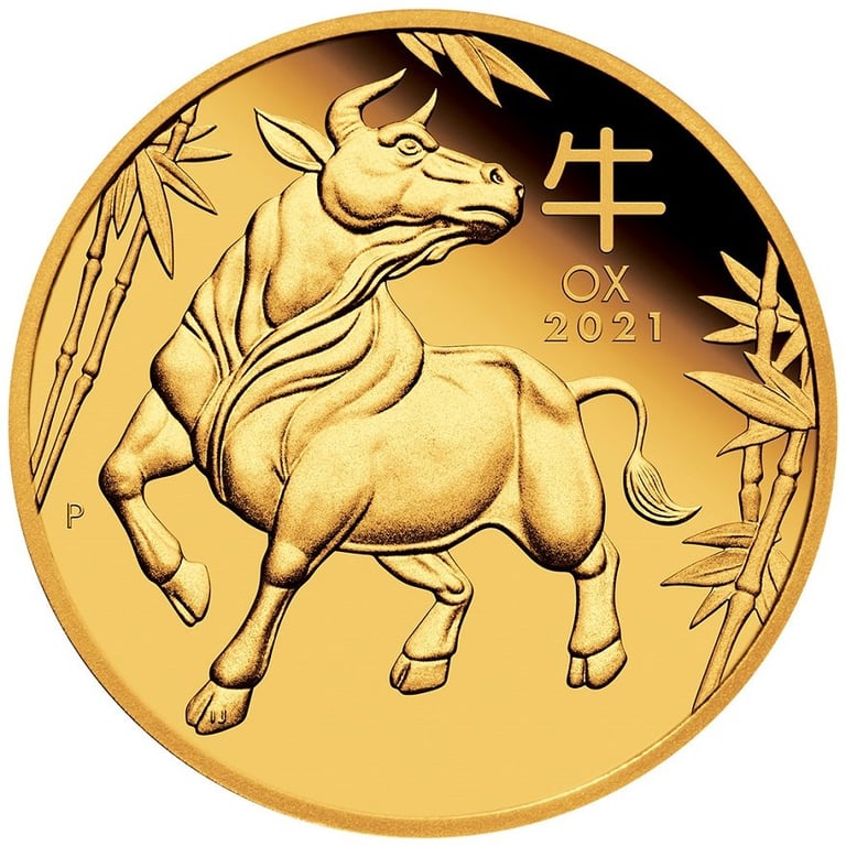 Front of the Gold Lunar III 1 oz Ox PF - 2021