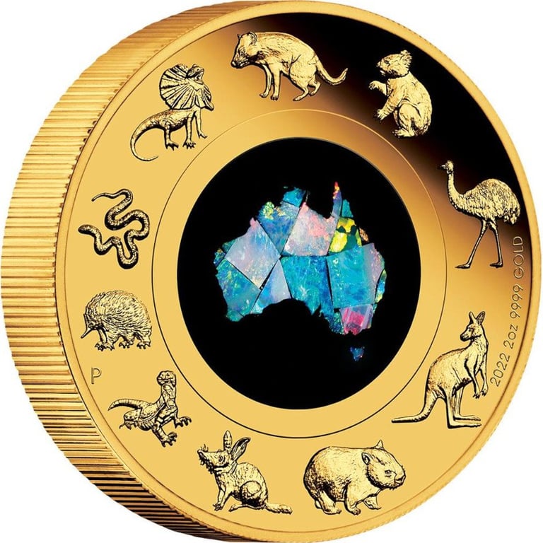 Side view of the Gold Great Southern Land 2 oz PF Opal Coin
