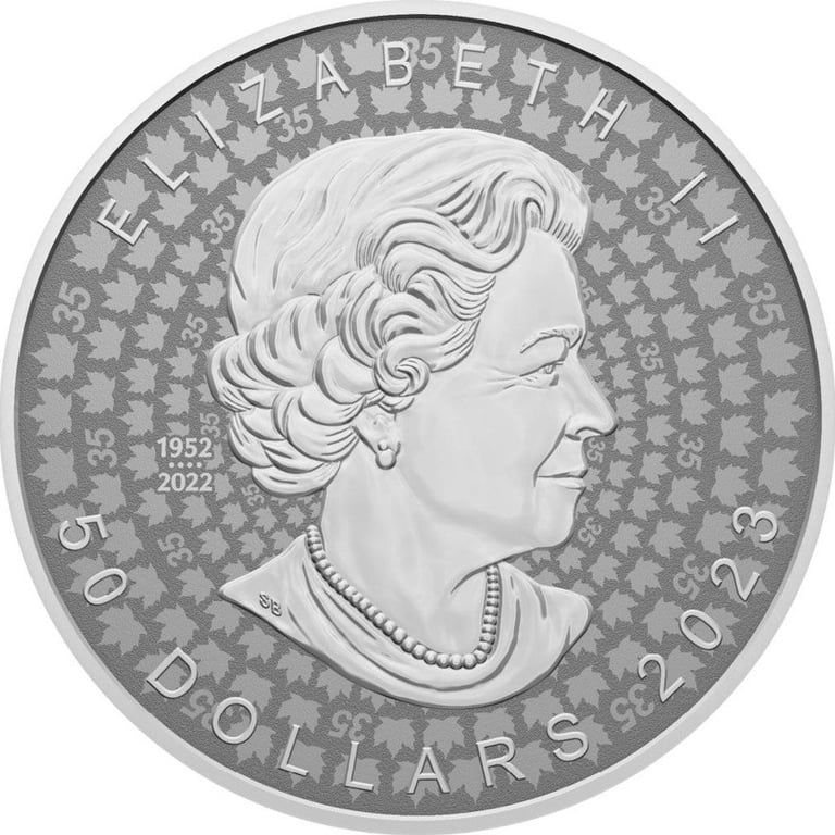 Back of the Silver Maple Leaf 5 oz RP - Ultra High Relief 2023