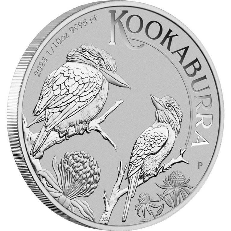 Side view of the Platinum Kookaburra 1/10 oz - 2023