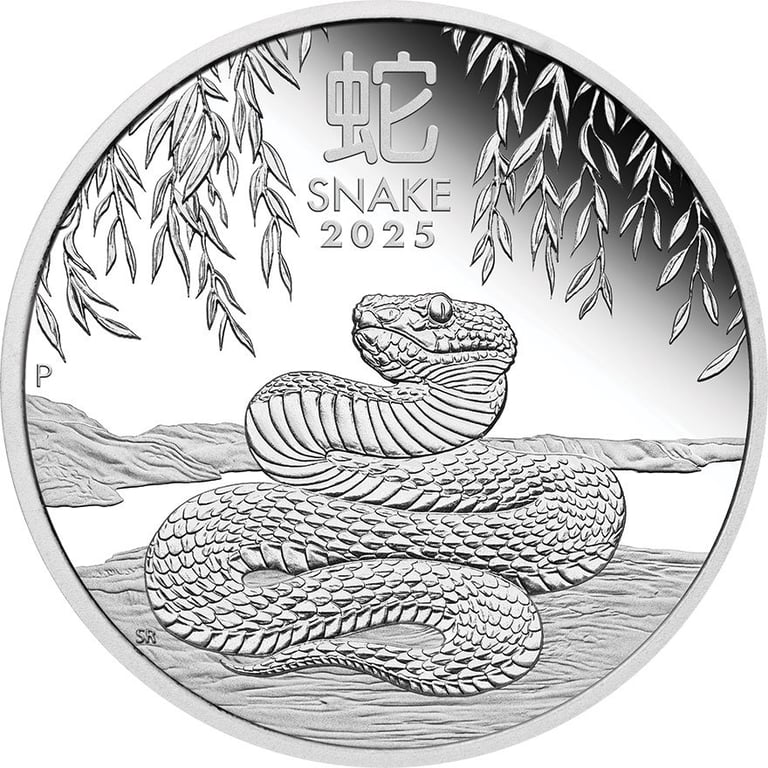 Front of the Silver Lunar III 1 oz PF - Snake 2025