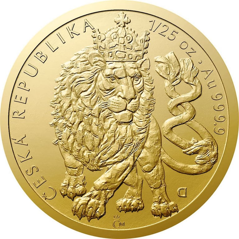 Front of Gold Czech Lion 1/25 oz 2026