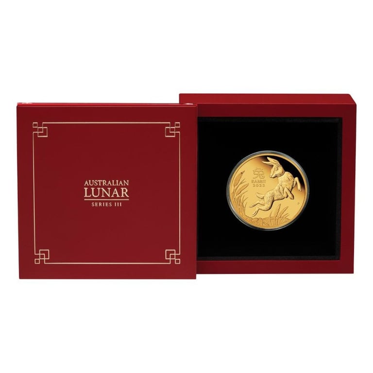 Gold Lunar III 1 oz Rabbit PF - Perth Mint 2023 in the original coin case