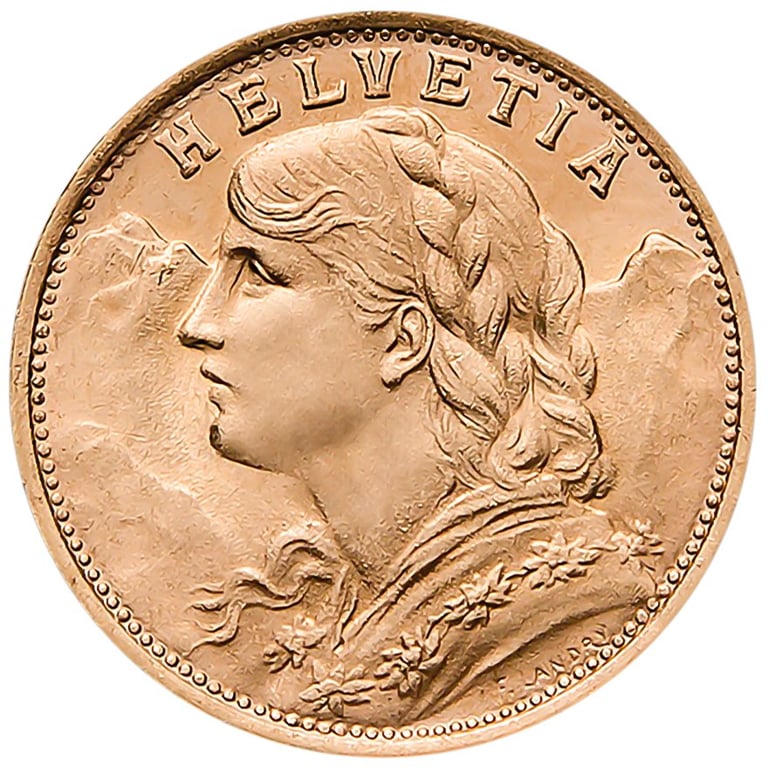 Front of Vreneli coin 20 Francs