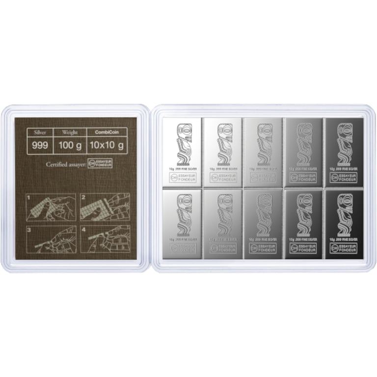 Back of Silver CombiCoin 10 x 10 g - Valcambi