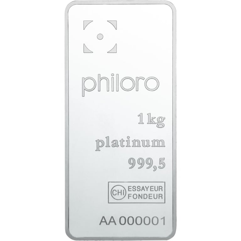 Front of the Platinum bar 1000 g - philoro