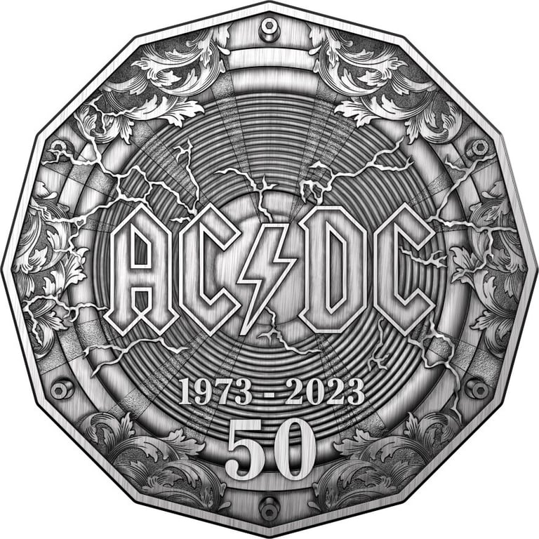 Front of the Silver ACDC - 50th Anniversary - Antique Finish RAM