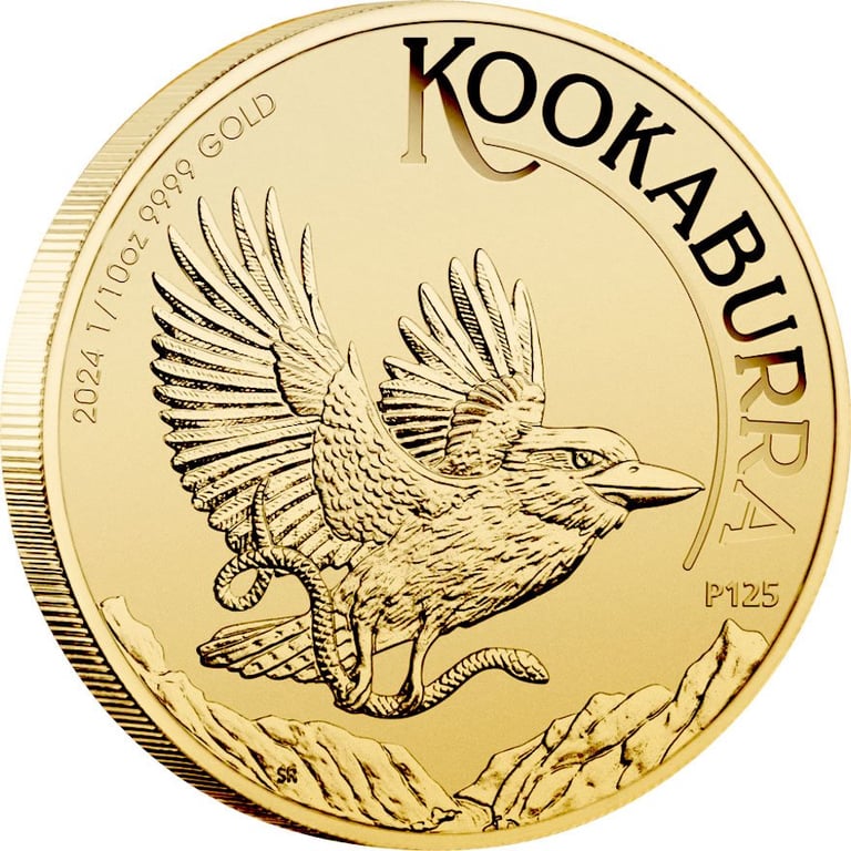 Side view of the Gold Kookaburra 1/10 oz - 2024