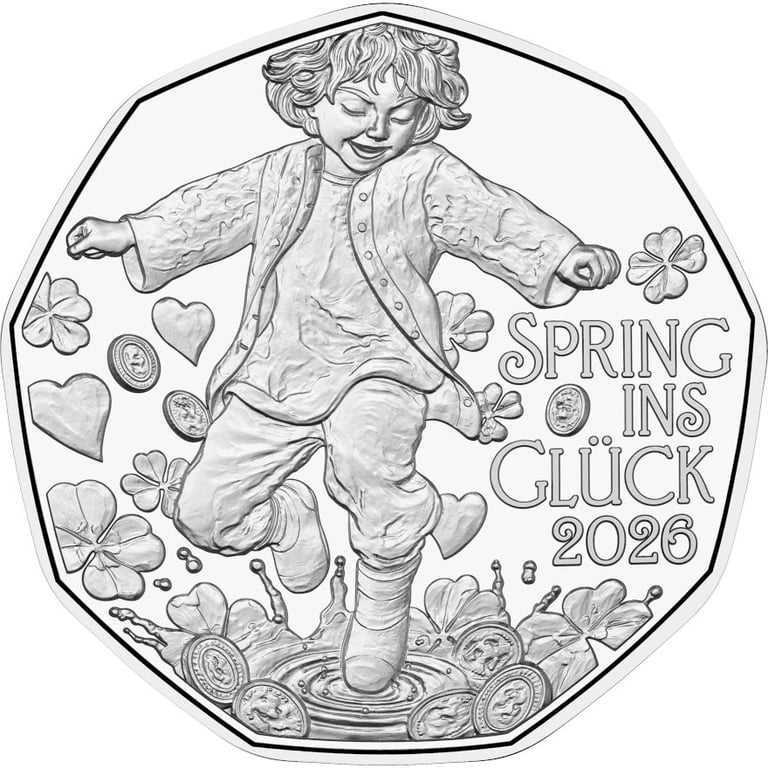 Front of the Silver New Year coin ""Jump into happiness"" 5 EUR SU AUT - 2026