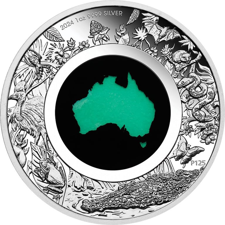 Front of the Silver Chrysoprase Coin - Great Southern Land 1 oz PF