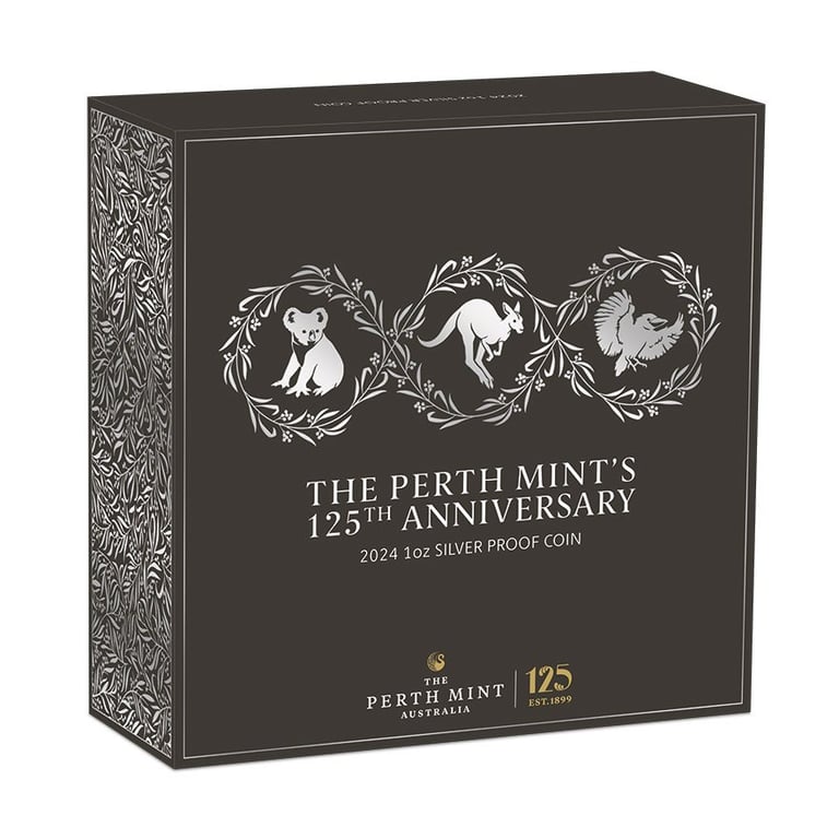 Original coin case of the Silver The Perth Mint's 125th Anniversary 1 oz PF