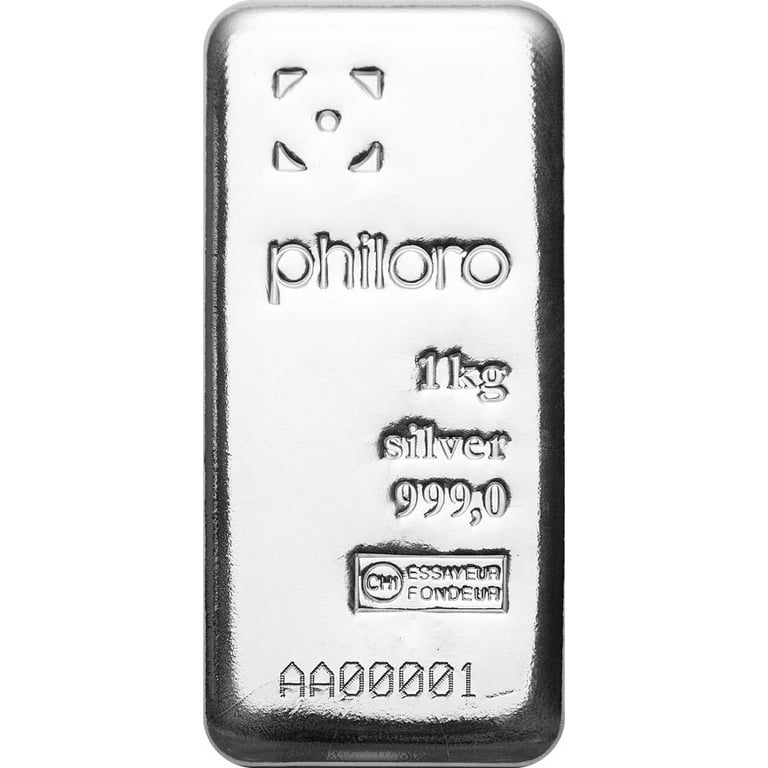 Front of the Silver bar 1000 g cast - philoro