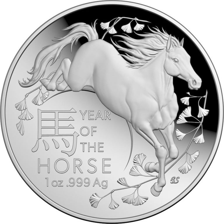 Front of the Silver Lunar Horse 1 oz PF domed coin - RAM 2026