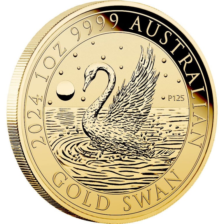Side view of the Gold Swan 1 oz - 2024