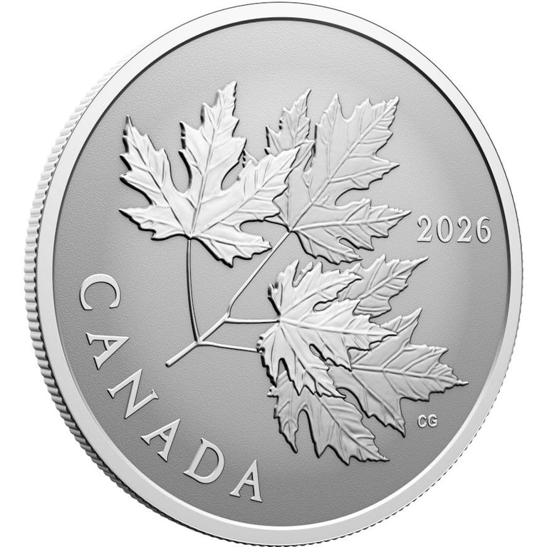 Side view of Silver Gleaming Maple Leaf 1/2 oz RP - 2026
