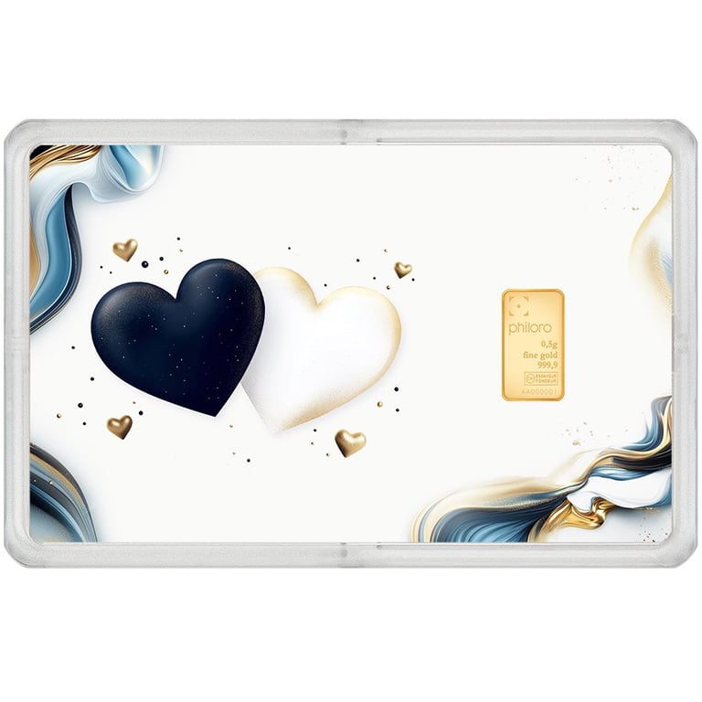 Front of the Gold bar 0.5 g - philoro gift card ""A gift from the heart""