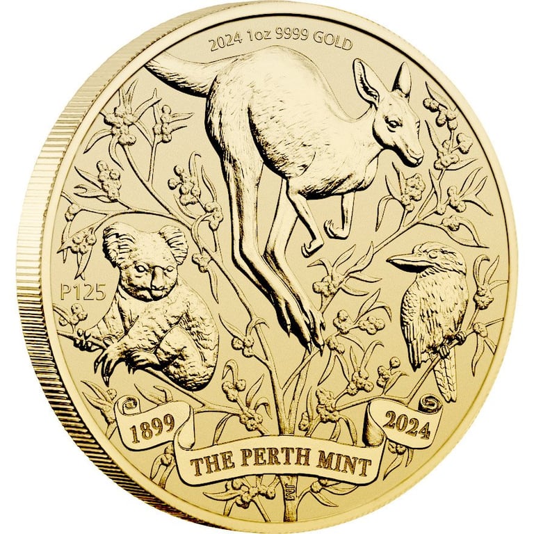 Side view of the Gold 125th Anniversary 1 oz - Perth Mint 2024