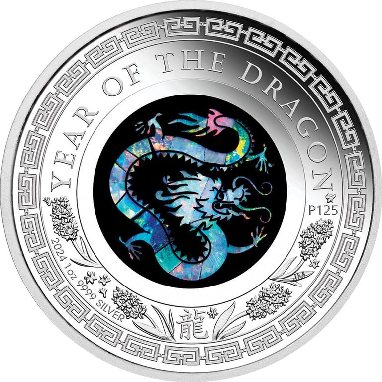 Front of the Silver Opal Series 1 oz PF - Year of the Dragon 2024