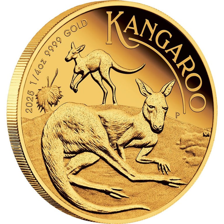 Side view of the Gold Kangaroo 1/4 oz PF - 2025