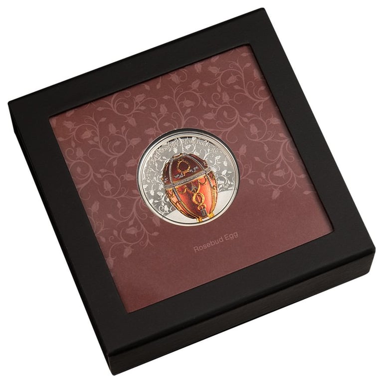 Silver 2 oz - Peter Carl Faberge - Rosebud Egg in the original coin case