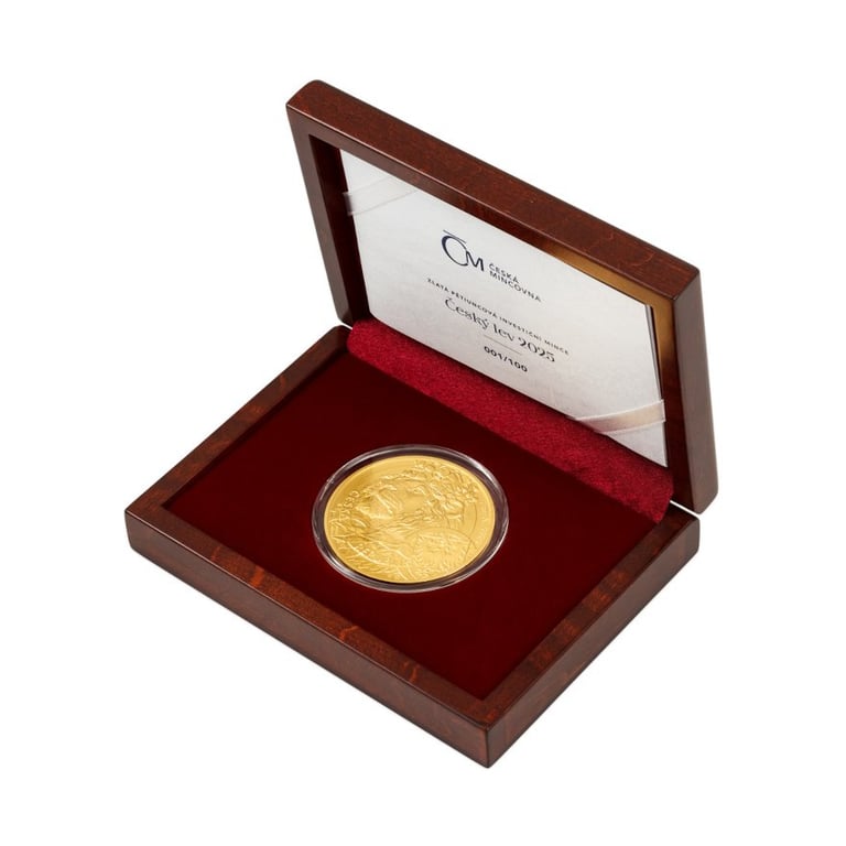 Gold Czech Lion 5 oz - 2025 in the original coin case