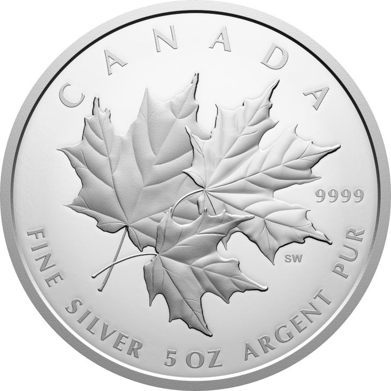 Front of the Silver Triple Maple Leaf 5 oz PF - 2025