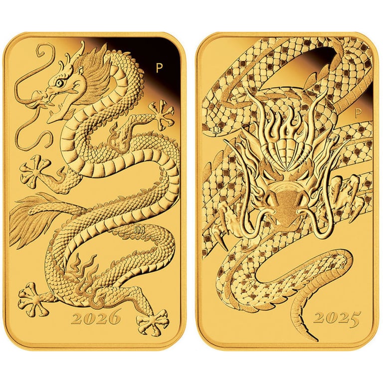 Front of Gold Coin Set - 2 x 1 oz Rectangle Proof - Reissue & 2026