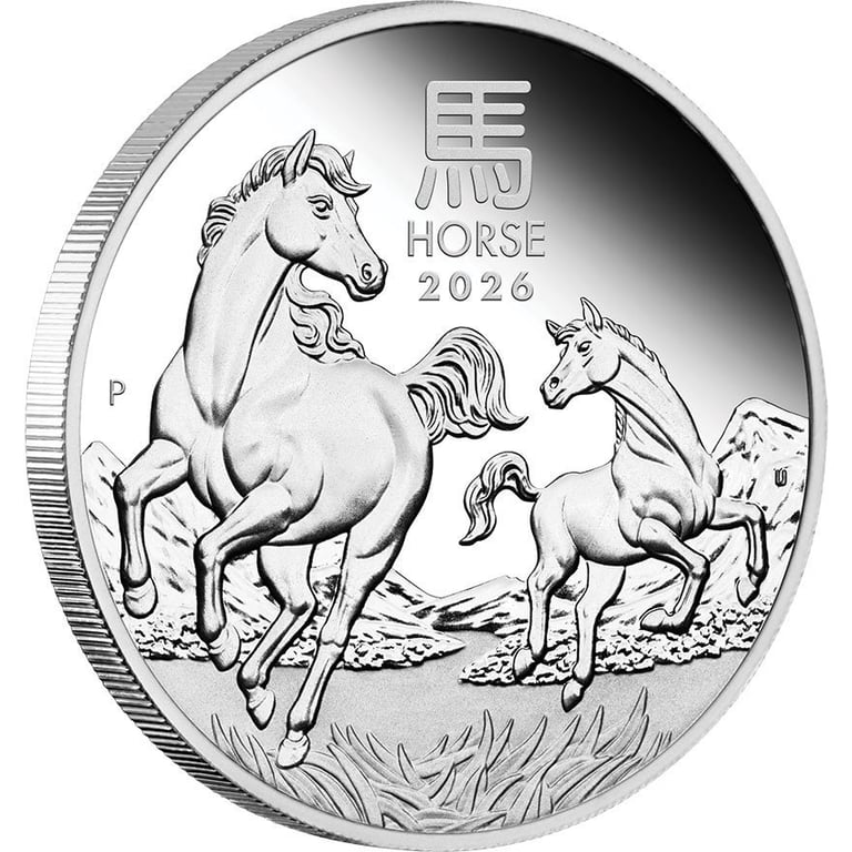 Side view of the Silver Lunar III Horse 3 Coin Set PF - 2026