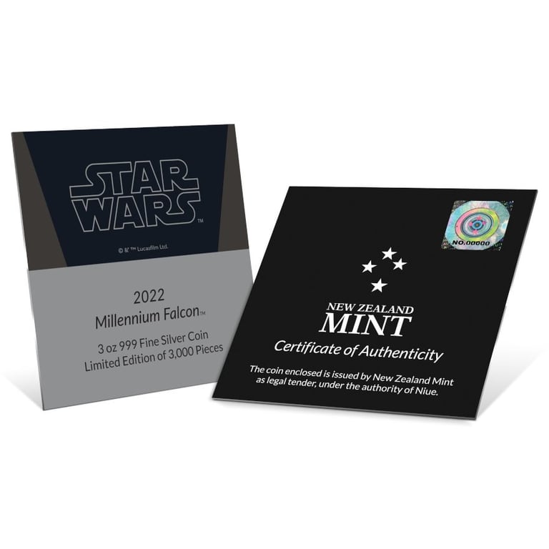 Original case of the Silver STAR WARS 3 oz - Millennium Falcon - Proof 2022