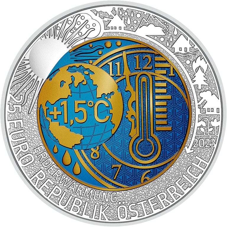 Front of the Silver Niobium Coin “Global Warming” 25 EUR SU AUT - 2023