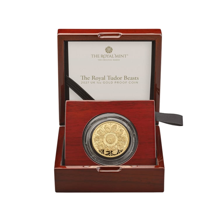 Coin case of Gold Royal Tudor Beasts 1 oz PF - Completer Coin