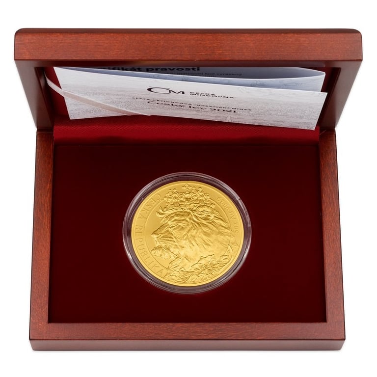 Gold Czech Lion 5 oz - 2021 in the original coin case