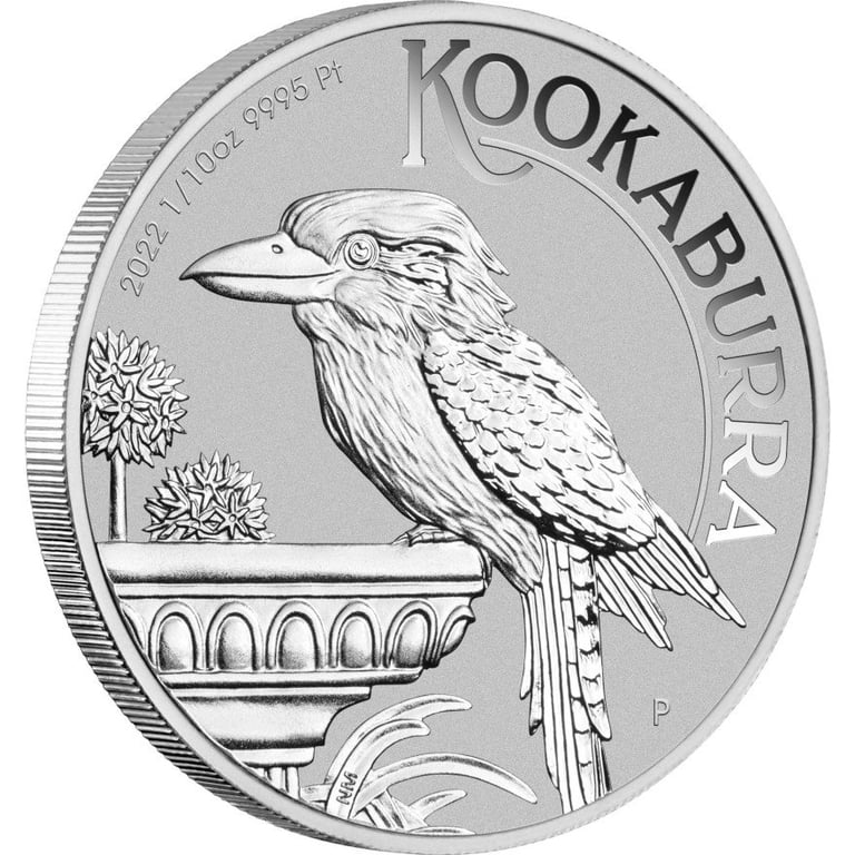 Side view of the Platinum Kookaburra 1/10 oz - 2022