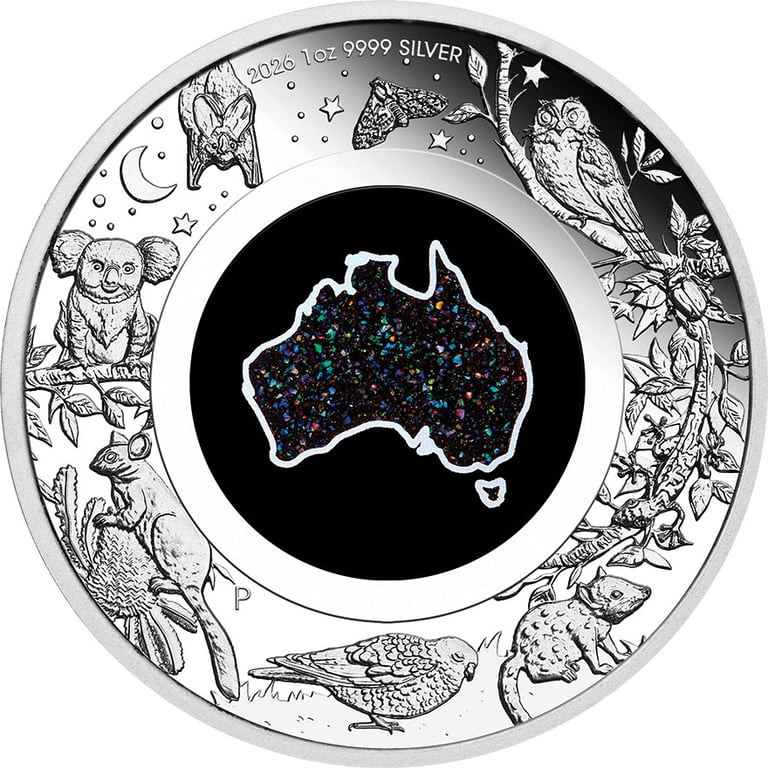 Front of Silver Great Southern Land 1 oz PF - Nocturnal Opal