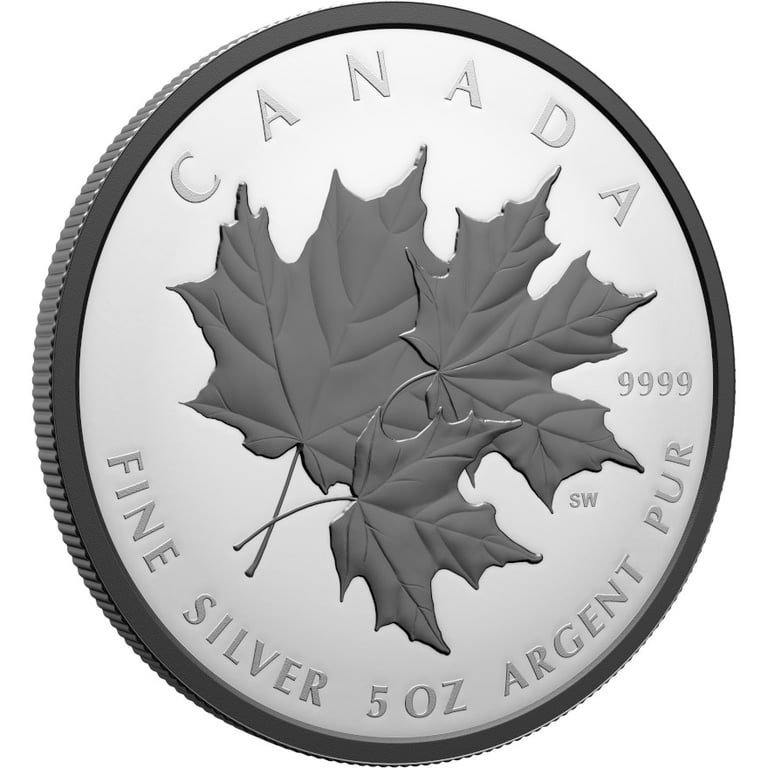 Side view of Silver Triple Maple Leaf 5 oz PF - 2026