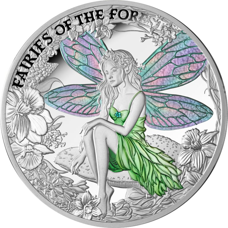 Front of Silver Forest Fairies 1 oz Proof – Colorized 2026