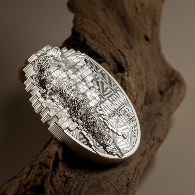 Side view of the Silver Reconstruction Elephant 2 oz - Ultra High Relief - 2024