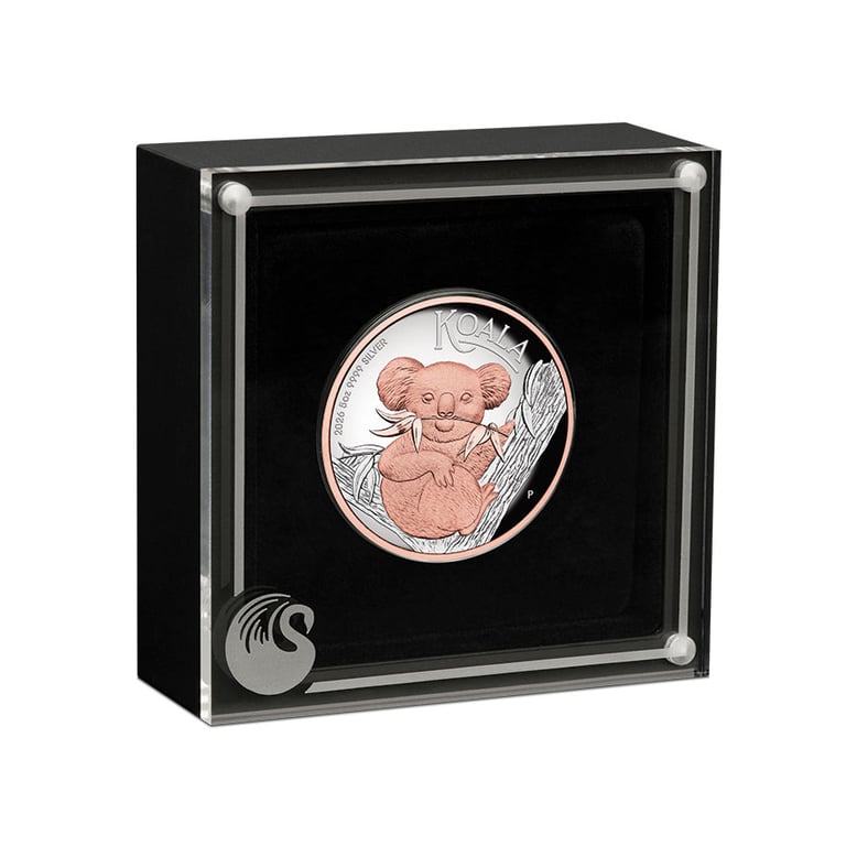 Coin case of Silver Koala 5 oz Proof – Partially Rose Gold-Plated 2026