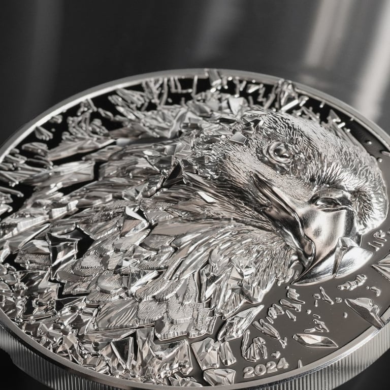 Side view of the Silver Bald Eagle 3 oz PF - Ultra High Relief 2024