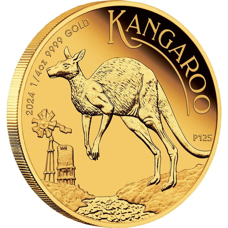 Side view of the Gold Kangaroo 1/4 oz PF - 2024