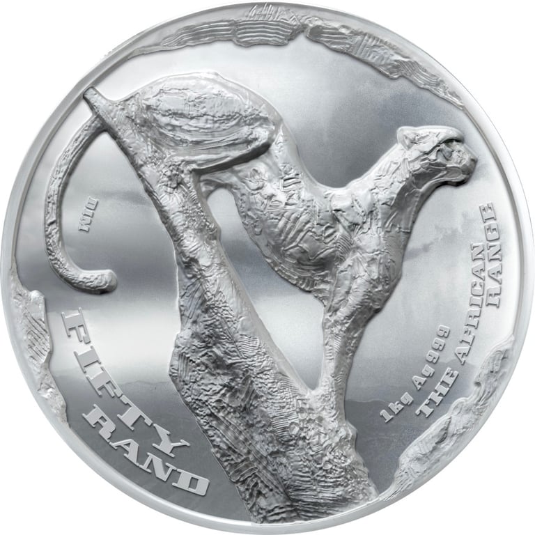 Front of Silver Cheetah 1000 g Proof - The African Range - High Relief 2026