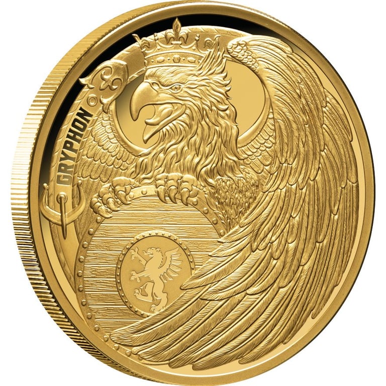 Side view of the Gold Gryphon 1 oz PF - Heraldic Beasts 2024