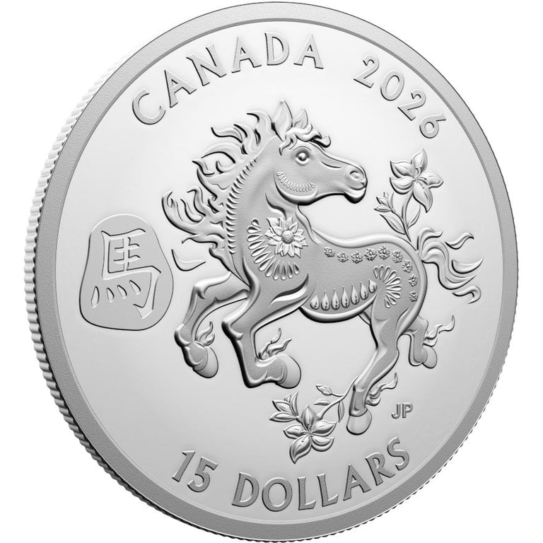 Side view of Silver Lunar Horse 1 oz Proof - Royal Canadian Mint 2026