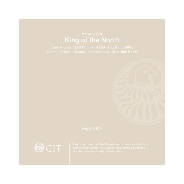 Original coin case of the Gold King of the North - Polar Bear 1 oz PF - Ultra High Relief