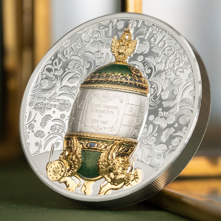 Mood shot of Silver Fabergé - Trans Siberian Railway 2 oz PF - High Relief 2027