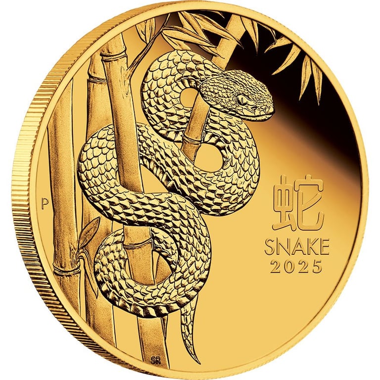 Side view of the Gold Lunar III Snake 1 oz PF - 2025