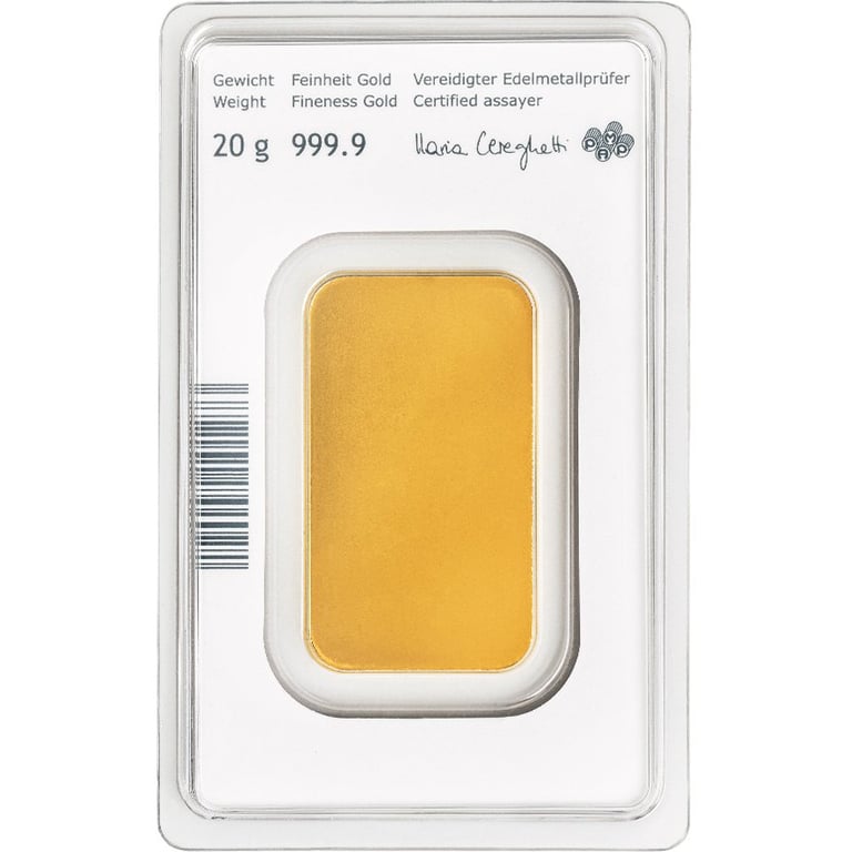 Back of the Gold bar 20 g - Austrian Mint in the blister card (Production version 2)